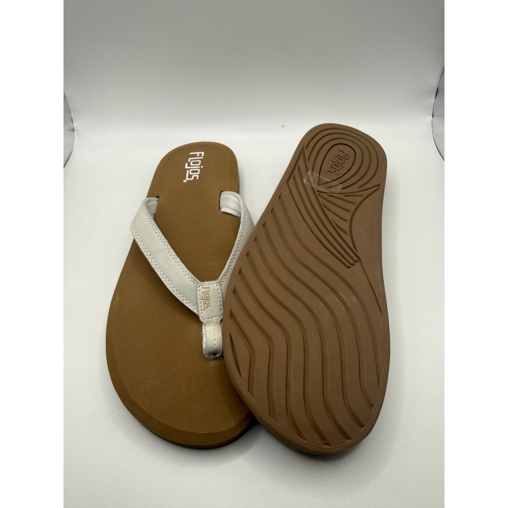 Flojos Colette 2.0 Womens US 9 Sandals White Tan Slip-On Open Toe Flip Flop